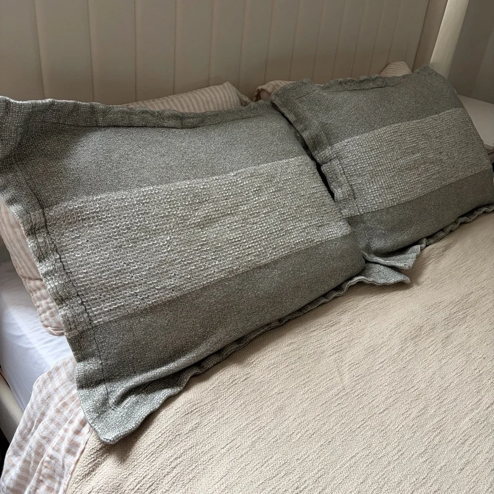 Crate and Barrel Gray Cotton Waffle Standard Pillow Case Set of 2